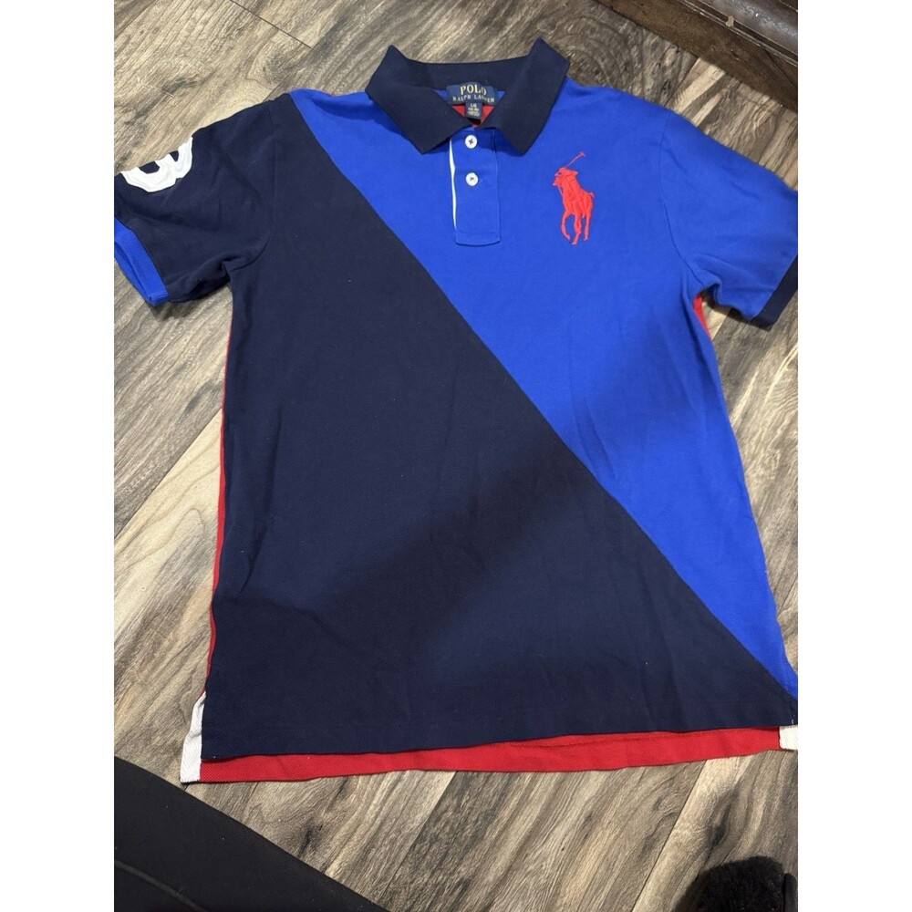Polo Ralph Lauren Polo Shirt Youth L Colorblock Blue Red Rugby Big Pony 3 Logo